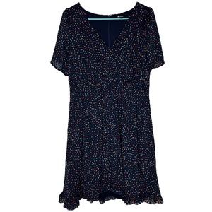 Madewell Flutter-Sleeve Ruffle-Hem Dress in Sugar Dot Size 6 Navy